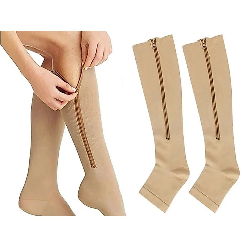 Par Meia De Compressão Com Fecho / Meia Skinny Elástica Variadas Meias com Zíper AlivioZiper - Imagem 5