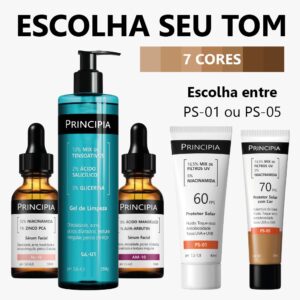R$181,66 ➡️Principia Kit Anti-Manchas Essencial c Gel de Limpeza GL-01 + Sérum NC-10 + Sérum AM-10 + Protetor Solar PS-01 FPS60