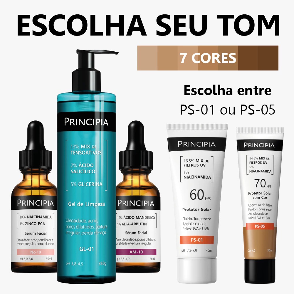 R$181,66 ➡️Principia Kit Anti-Manchas Essencial c Gel de Limpeza GL-01 + Sérum NC-10 + Sérum AM-10 + Protetor Solar PS-01 FPS60