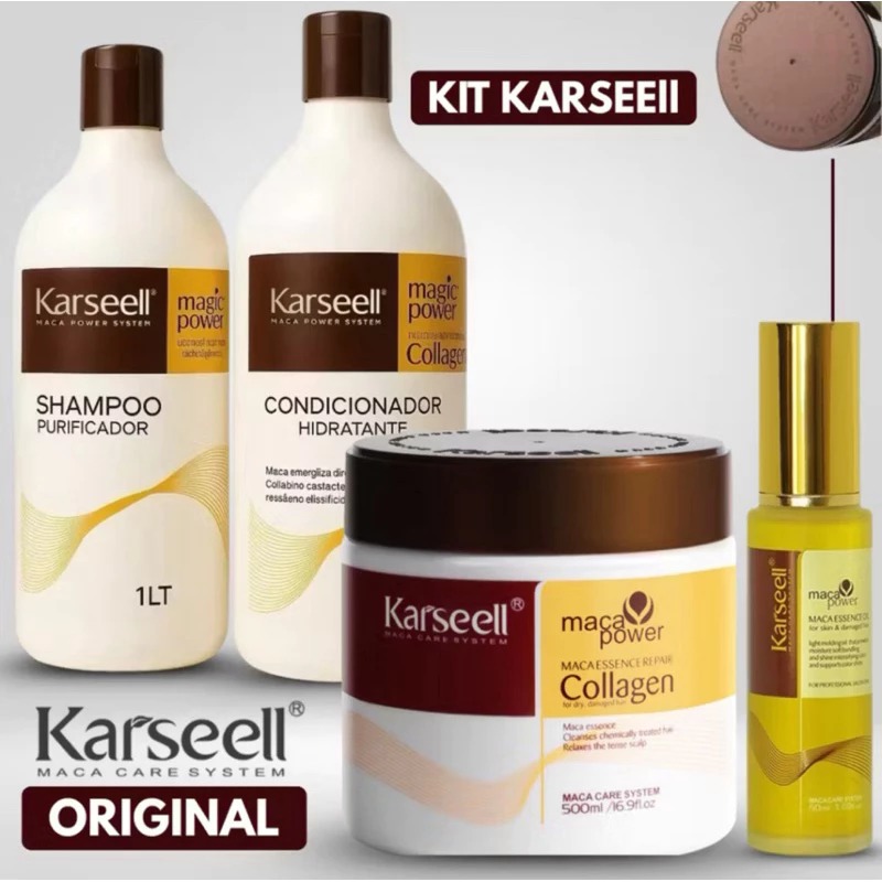 R$53,99➡️Kit Karseell Profissional Completo Intenso – Sham 1L + Cond 1L + Másc 500g + Óleo 50ml 4 produtos