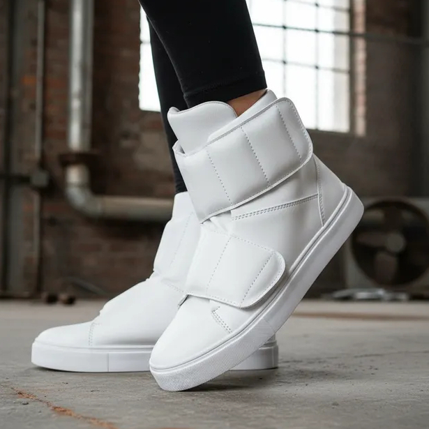 Tênis Botinha Moda Academia Fitness estiloso Fechamento em Velkro Branco