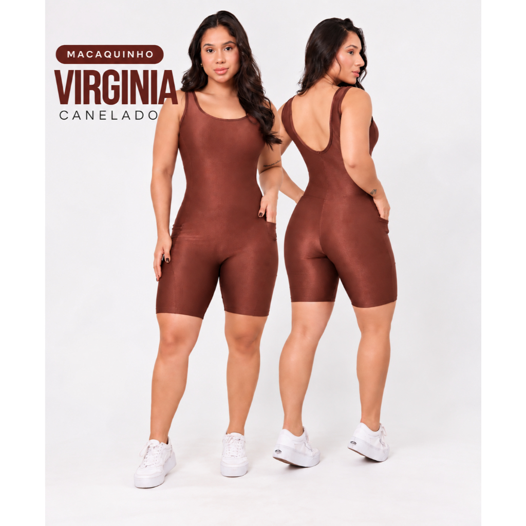 Macaquinho Virgínia Feminino Fitness Canelado com Bolsos – Zero Transparência, Confortável e Versátil - Imagem 2