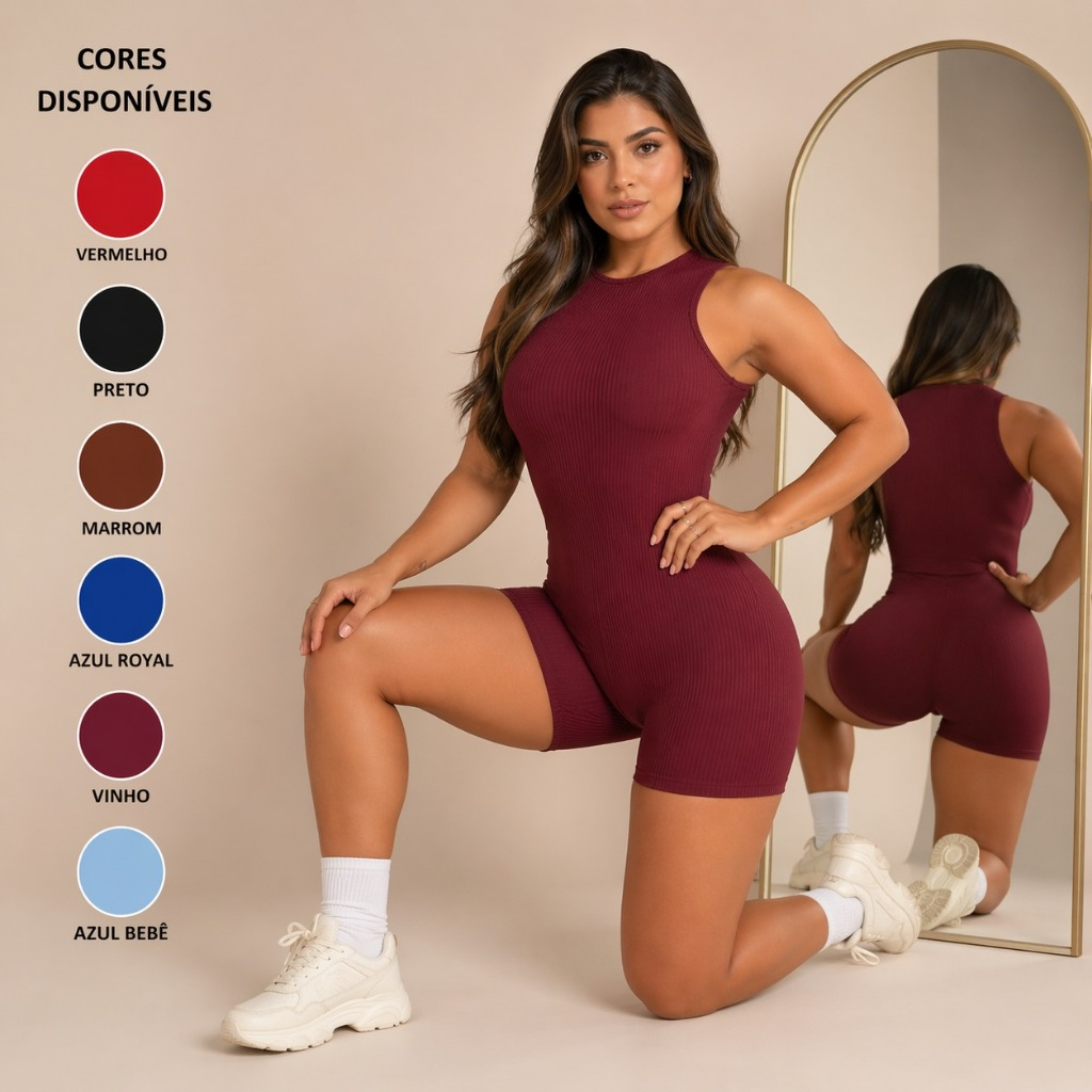 Macaquinho Feminino Fitness Brawas Premium Canelado Anarruga – Forro Duplo, Justo e Tendência 2026 - Imagem 2