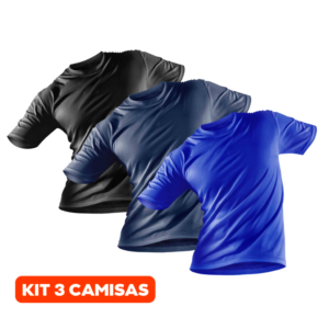 Kit 3 Camisas Masculinas Fitness com Proteção UV50+ – Manga Curta, Academia, Praia, Piscina e Esportes
