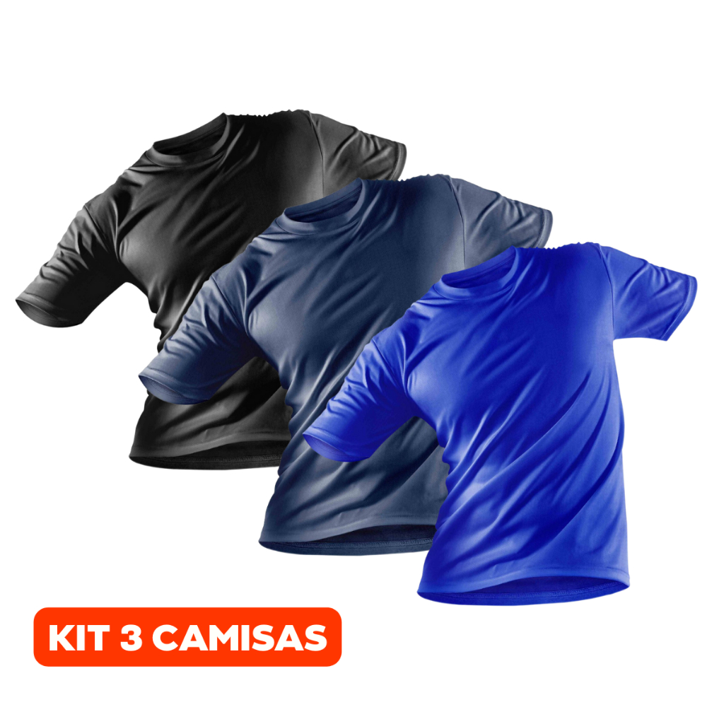 Kit 3 Camisas Masculinas Fitness com Proteção UV50+ – Manga Curta, Academia, Praia, Piscina e Esportes