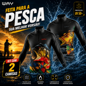 Kit 2 Camisetas de Pesca Masculinas Manga Longa com Proteção UV – Camufladas, Dry Fit e Esportivas