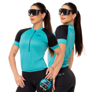 Conjunto de Ciclismo Feminino WAY – Camisa Slim Manga Curta + Calça com Forro em Gel