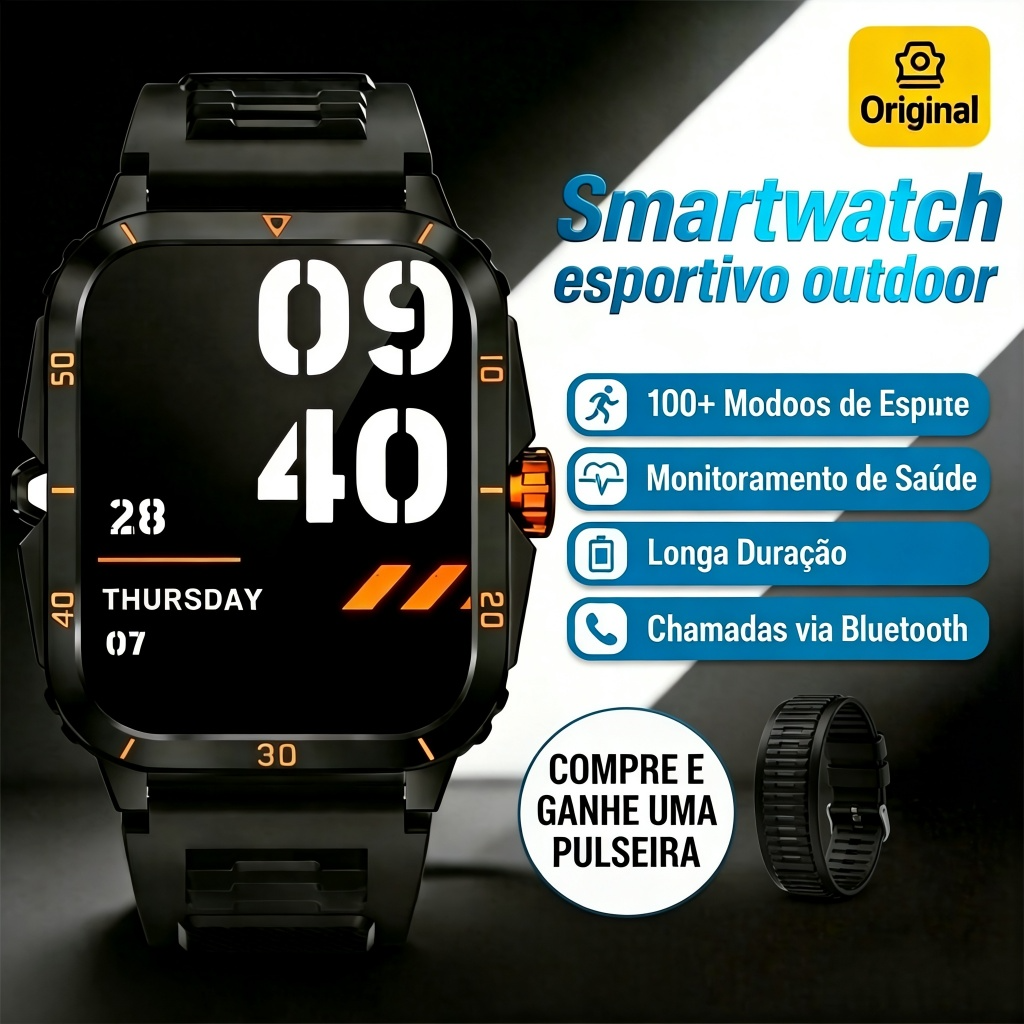 Smartwatch Esportivo WT02 3ATM – Relógio Inteligente com Tela 1.96”, Bateria 430mAh e Monitoramento de Saúde