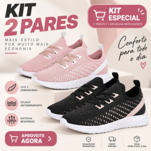 Kit 2 Pares de Tênis Feminino Casual e Esportivo – Conforto, Estilo e Versatilidade