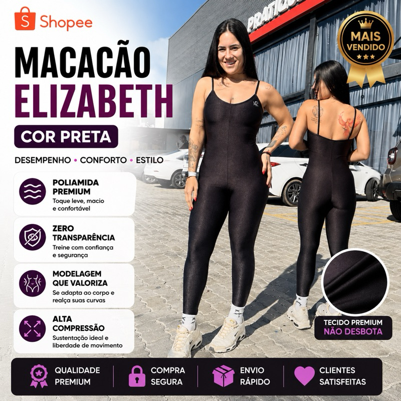 Macacão Elizabeth Fitness Feminino MPaiva – Microcanelado em Poliamida Aveludada, Longo e Modelador - Imagem 2