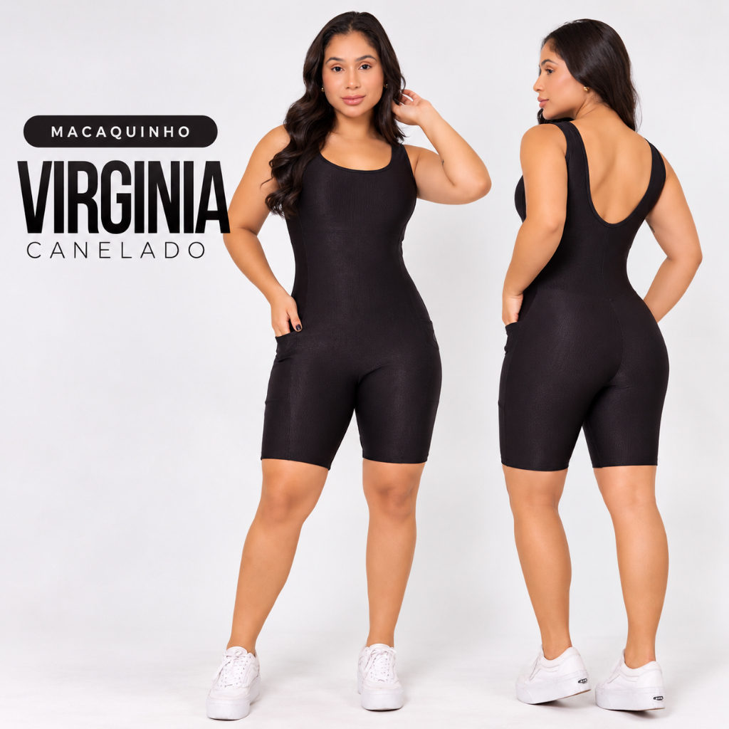 Macaquinho Virgínia Feminino Fitness Canelado com Bolsos – Zero Transparência, Confortável e Versátil - Imagem 3