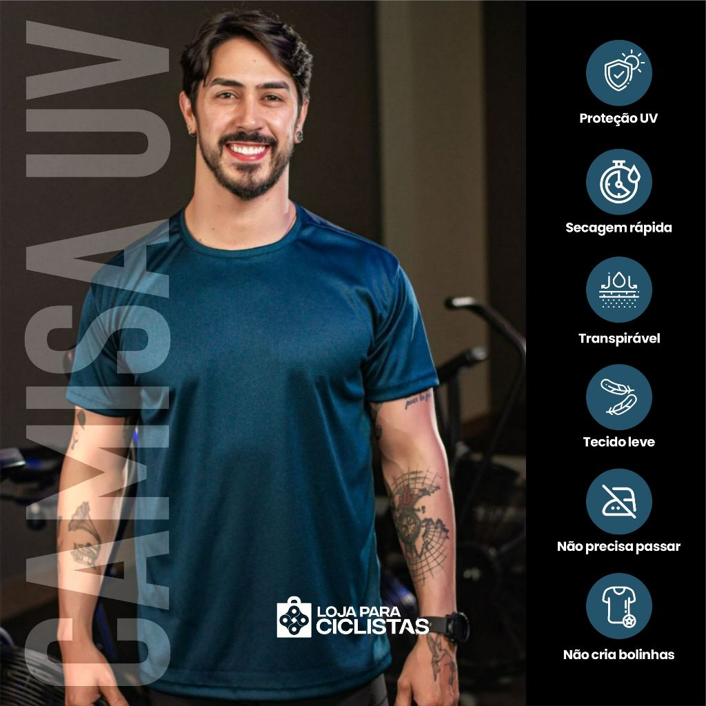 Kit 3 Camisas Masculinas Fitness com Proteção UV50+ – Manga Curta, Academia, Praia, Piscina e Esportes - Imagem 2