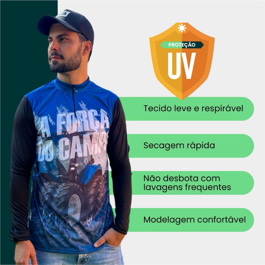 Kit 2 Camisas Agro Masculinas Manga Longa com Proteção UV – Estampas de Trator, Boi, Roça e Agronegócio - Imagem 2