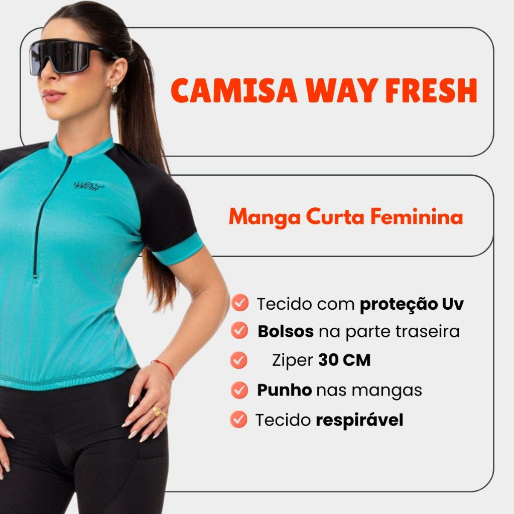Conjunto de Ciclismo Feminino WAY – Camisa Slim Manga Curta + Calça com Forro em Gel - Imagem 2