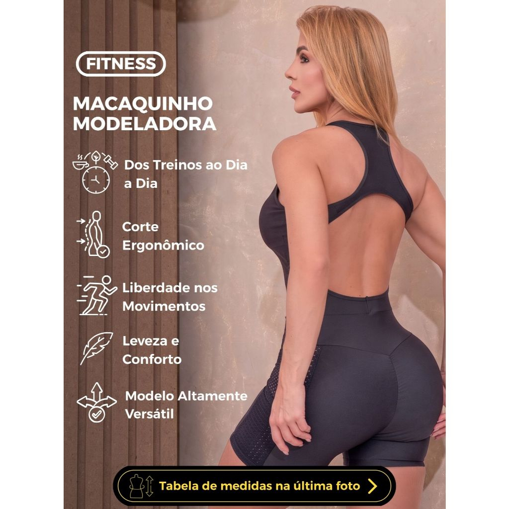 Macaquinho Fitness Feminino Empina Bumbum com Recortes em Tela, Bolsos Laterais - Imagem 3