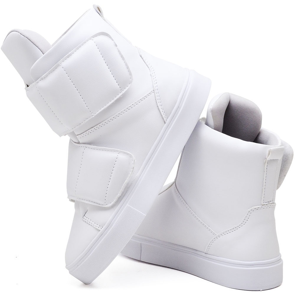 Tênis Botinha Moda Academia Fitness estiloso Fechamento em Velkro Branco - Imagem 4