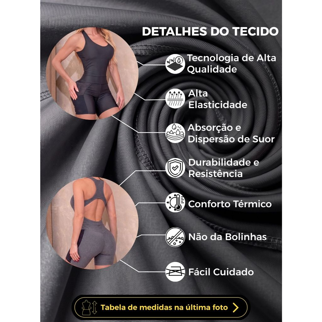 Macaquinho Fitness Feminino Empina Bumbum com Recortes em Tela, Bolsos Laterais - Imagem 4