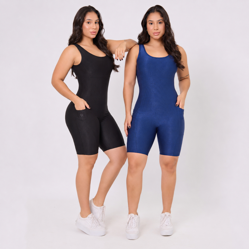 Kit 2 Macaquinhos Fitness Femininos Wonder Canelado com Bolsos – Zero Transparência, Conforto e Estilo Macaquinho Academia - Imagem 4