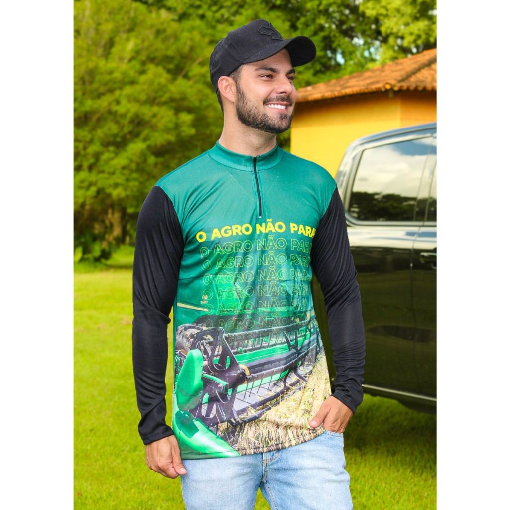 Kit 2 Camisas Agro Masculinas Manga Longa com Proteção UV – Estampas de Trator, Boi, Roça e Agronegócio - Imagem 4