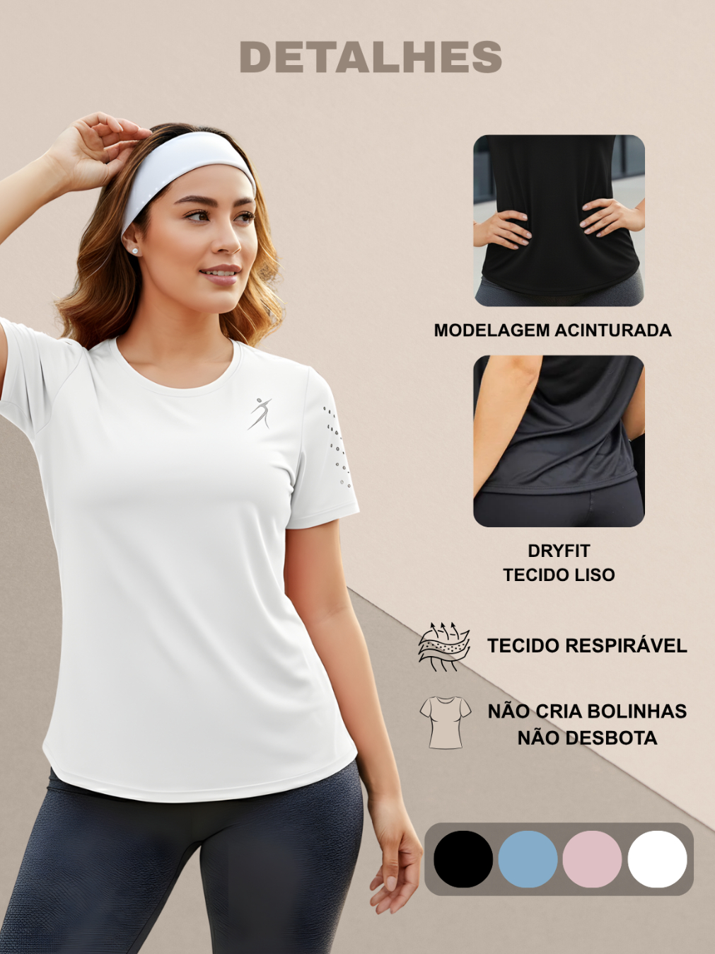 Kit 3 Camisetas Baby Look Femininas Fitness Dry Fit + Faixa de Cabelo – Academia, Corrida e Caminhada - Imagem 5