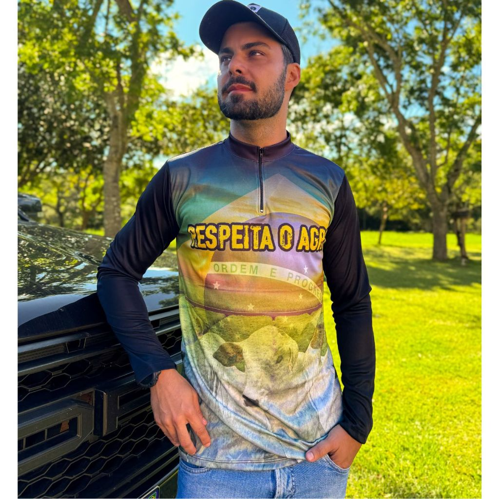 Kit 2 Camisas Agro Masculinas Manga Longa com Proteção UV – Estampas de Trator, Boi, Roça e Agronegócio - Imagem 5