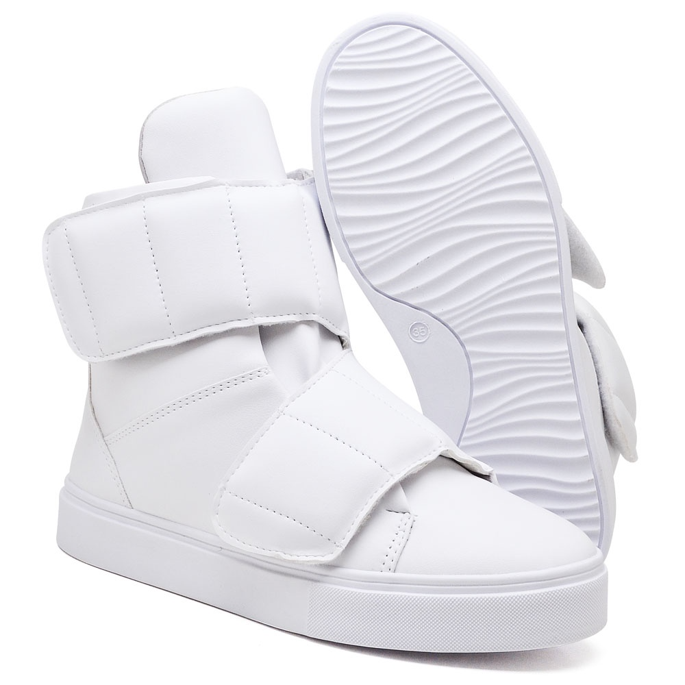 Tênis Botinha Moda Academia Fitness estiloso Fechamento em Velkro Branco - Imagem 5