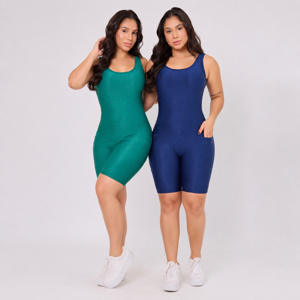 Kit 2 Macaquinhos Fitness Femininos Wonder Canelado com Bolsos – Zero Transparência, Conforto e Estilo Macaquinho Academia - Imagem 6