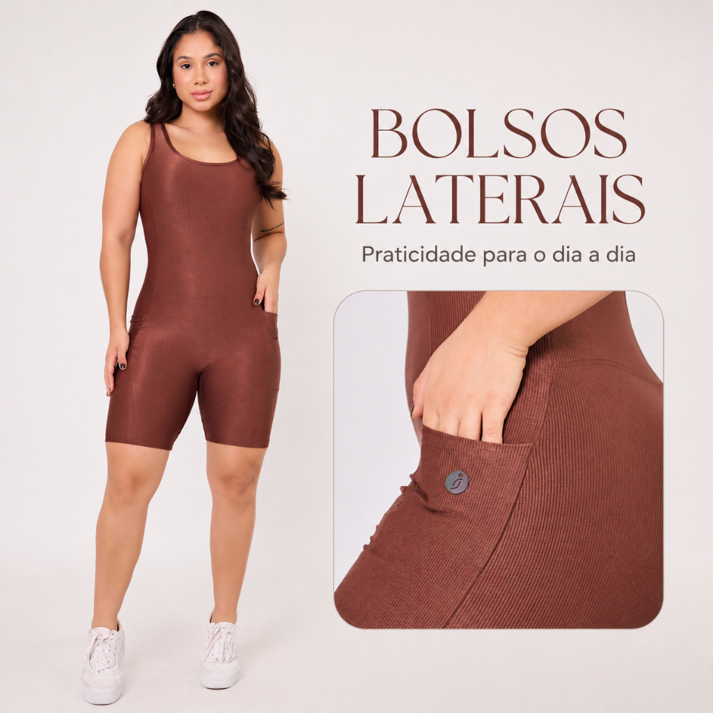 Kit 2 Macaquinhos Fitness Femininos Wonder Canelado com Bolsos – Zero Transparência, Conforto e Estilo Macaquinho Academia - Imagem 7
