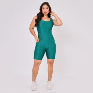 Macaquinho Virgínia Feminino Fitness Canelado com Bolsos – Zero Transparência, Confortável e Versátil
