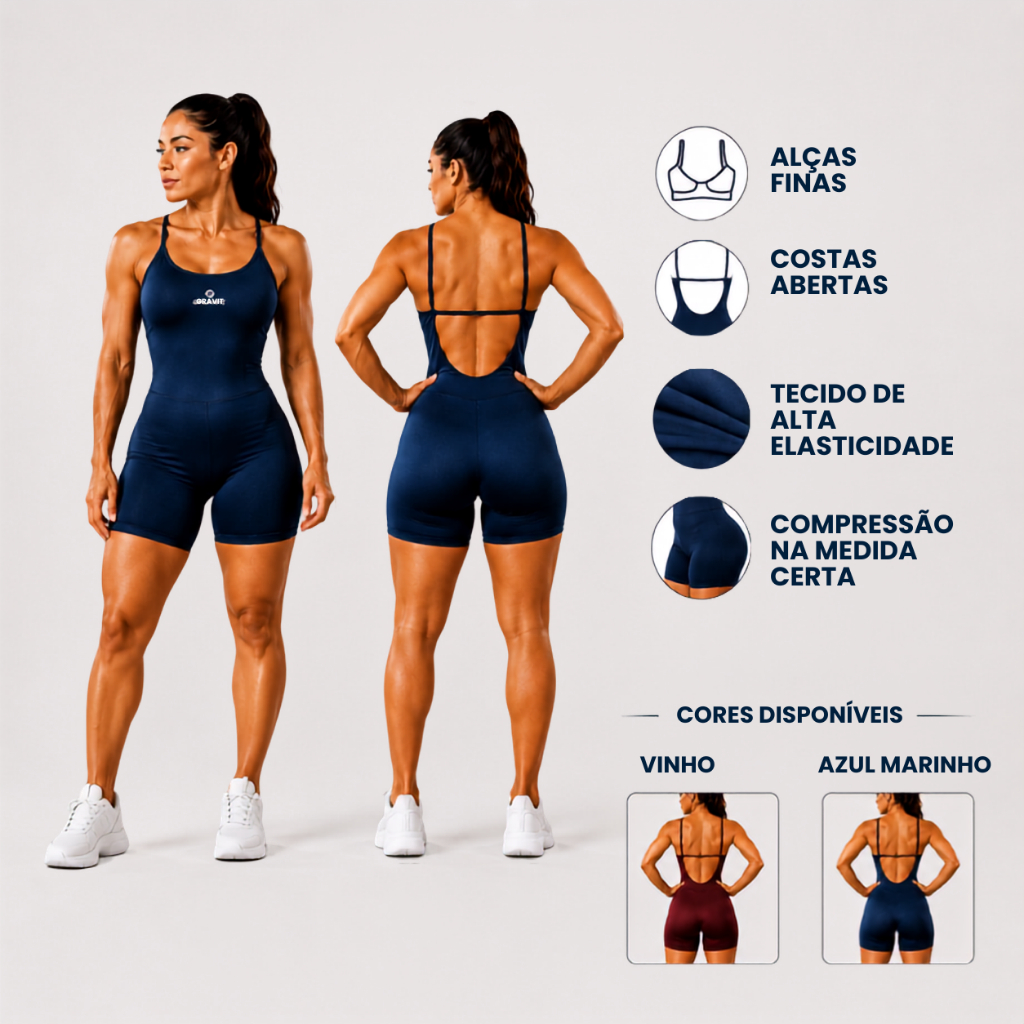 Macaquinho Feminino Fitness Alça Fina – Short Modelador, Confortável para Academia e Treino