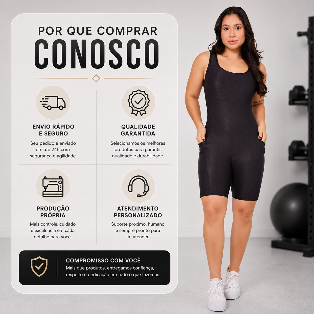 Kit 2 Macaquinhos Fitness Femininos Wonder Canelado com Bolsos – Zero Transparência, Conforto e Estilo Macaquinho Academia - Imagem 8