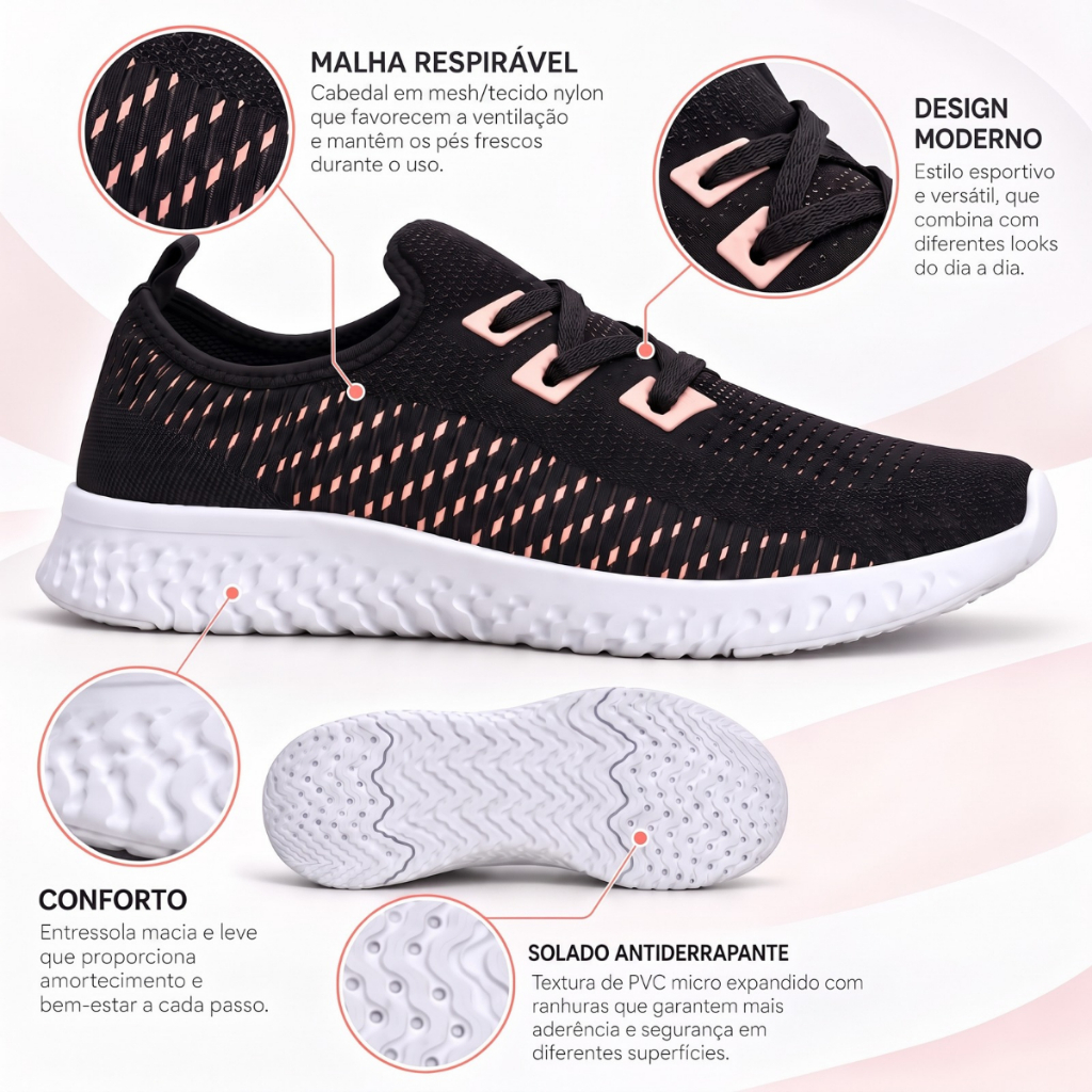 Tênis Meia Feminino Malaysia Collection – Malha Respirável, Leve, Flexível e Confortável - Imagem 3