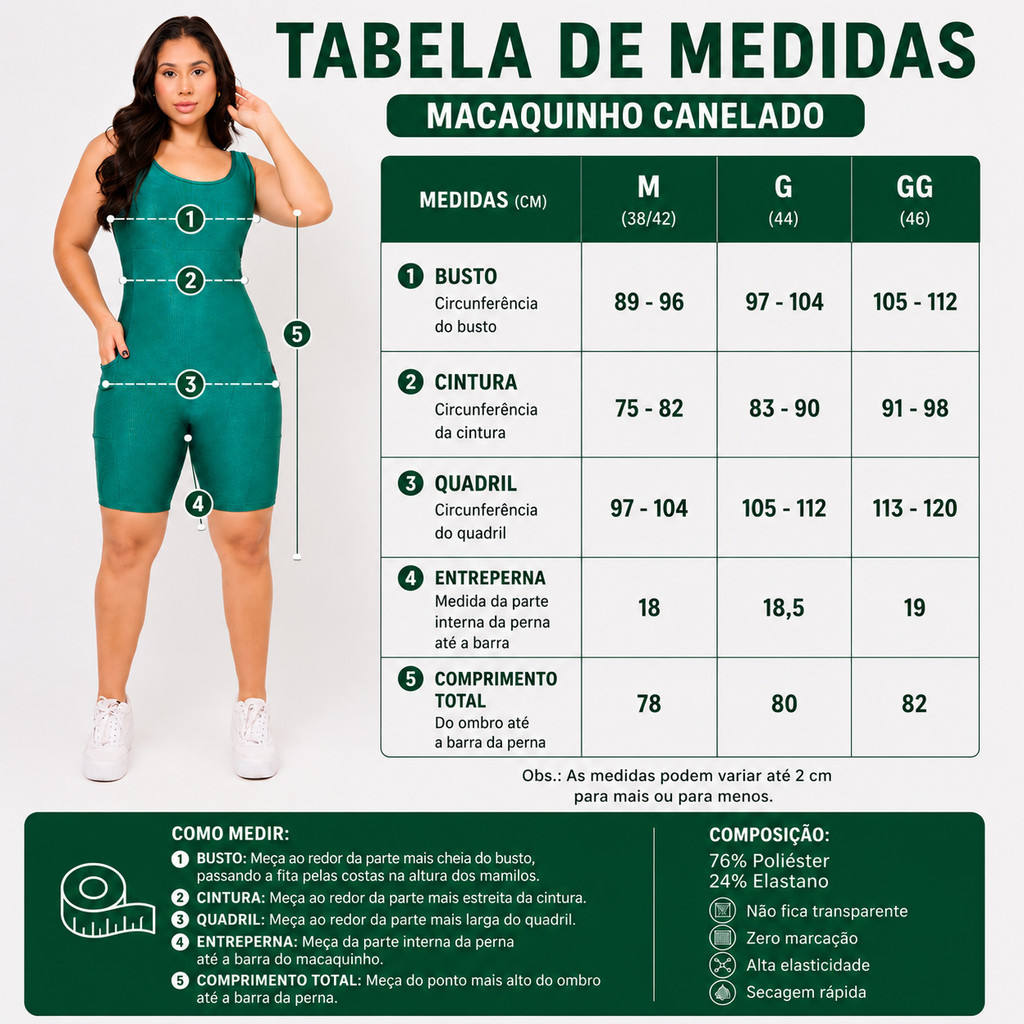 Macaquinho Virgínia Feminino Fitness Canelado com Bolsos – Zero Transparência, Confortável e Versátil - Imagem 9