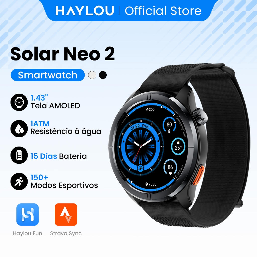 Haylou Solar Neo 2 Smartwatch Relogio Esporte Correndo Ritmo AMOLED AOD 1ATM Bluetooth 5.4 Masculino Feminino - Imagem 2
