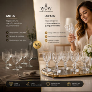 Jogo De Taças De Vidro Diamond Cristal 325ml 6 Peças
