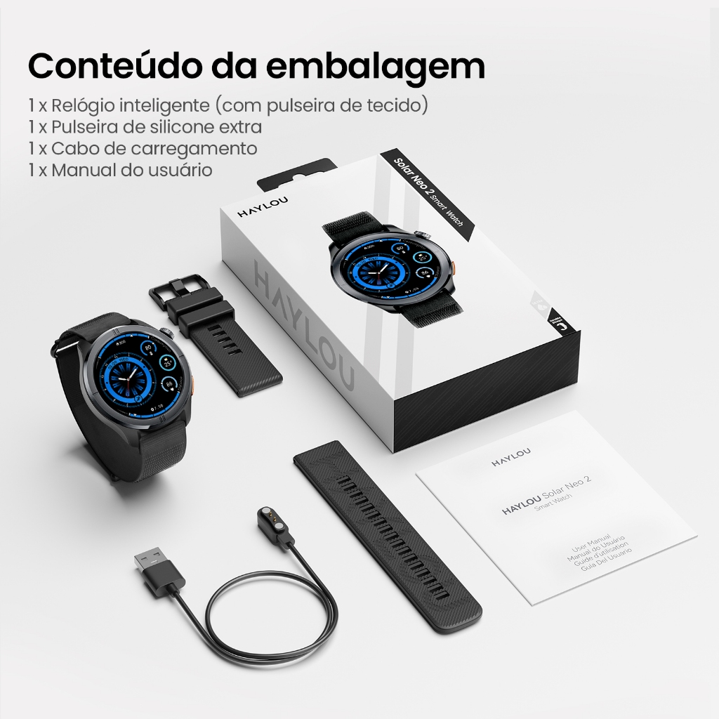 Haylou Solar Neo 2 Smartwatch Relogio Esporte Correndo Ritmo AMOLED AOD 1ATM Bluetooth 5.4 Masculino Feminino - Imagem 7